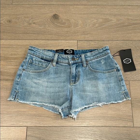 RVCA Light Wash Cupid 2 Low Rise‎ Cut Off Raw Hem Casual Denim Jean Shorts Sz 25 - Picture 1 of 11